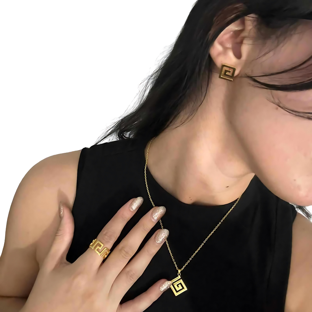 925 Sterling Silver/18K Plated Gold 925 Sterling Silver 18K Plated Gold Ancient Greek Meander Jewelry Set..